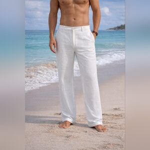 NWT Caribbean Tall Men's White Linen Chino/Pants - Beach/Vacation Size 38×36